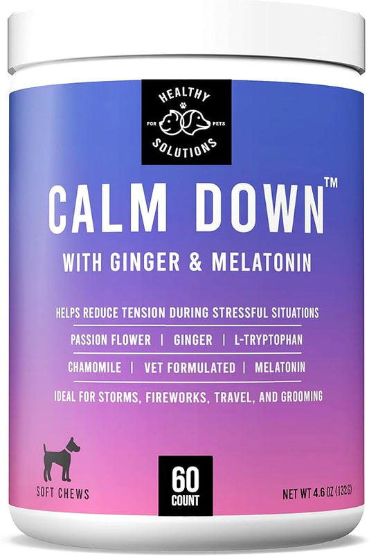 Calming Chews for Dogs - Dog Calming Treats for Anxiety & Stress Relief with Melatonin and Ginger - Aid with Storms, Grooming, Fireworks, Separation, Travel, Motion Sickness, & Sleep - 60 Soft Chews-PawvioPets