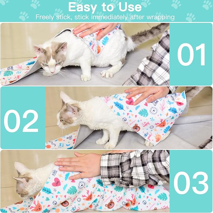 33.5" Cat Wrap for Grooming, Maximum, Self-Adherent Soft Cat Blanket for Nail Clipping, Anti-Scratch-Escape Calming Wrap, Cats Burrito Swaddle for 6-18 lbs (Funny Bear, XX Large)-PawvioPets