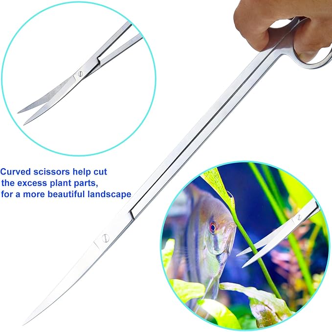Aquarium Aquascape Tools Kit, Long 15 Inch Stainless Steel Aquatic Plants Tools, 4 in 1 Anti-Rust Aquascaping Tweezers Scissors Spatula Scrapers Tool Set for Fish Tank Cleaning Plant Trimming Shears-PawvioPets