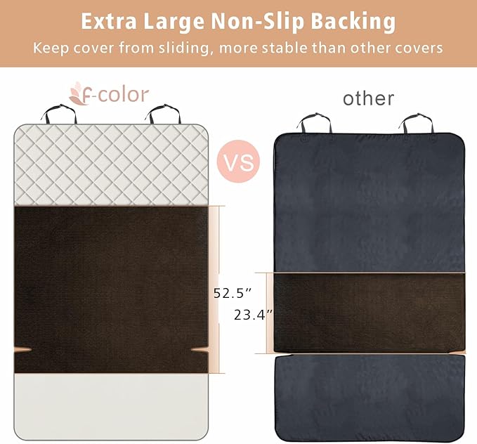 F-color SUV Cargo Liner for Dogs, Water Resistant Pet Cargo Cover Dog Seat Cover Mat for SUVs Sedans Vans with Bumper Flap Protector, Non-Slip, Large Size Universal Fit, Beige-PawvioPets