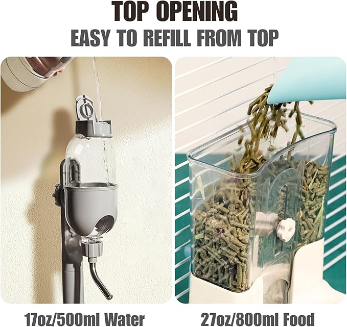 Automatic Pet Food Water Dispenser, Auto Gravity Pet Feeder Water Bottle Set for Crate Cage, Feeding Station for Small Dog Cat Rabbit Guinea Pigs Chinchilla Ferret Hedgehog (Blue)-PawvioPets