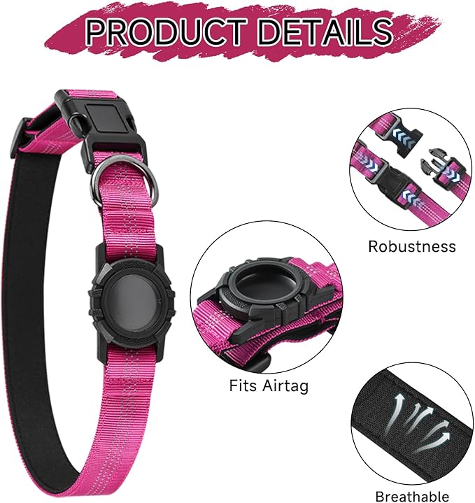 Dog Collar Compatible with Airtag, with Waterproof Cover, Multiple Colors, Multiple Sizes, Breathable Cotton and Linen Material, Suitable for Small, Medium and Large Dogs-PawvioPets