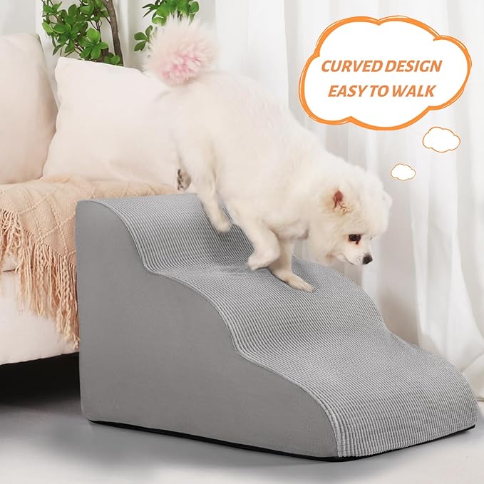 3-Step Dog Ramp and Stairs for Sofa and Chair - Non-Slip Sturdy Pet Steps for Small Dogs and Cats,15.7" H,Light Grey-PawvioPets