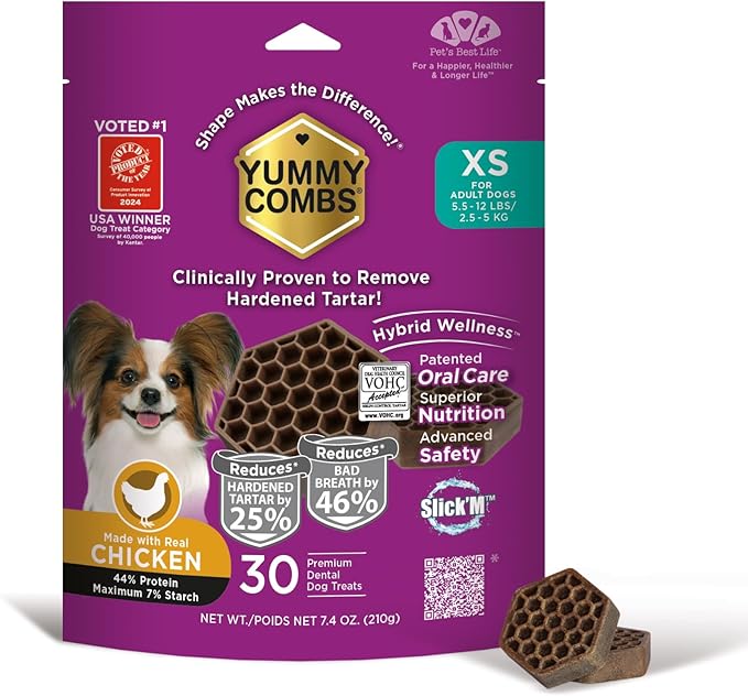 Dog Dental Treats – Vet VOHC Approved, Removes Tartar & Cleans Teeth – Yummy High Protein Chicken Treat for Extra Small Dogs (Mini Pack, 30 Count)-PawvioPets