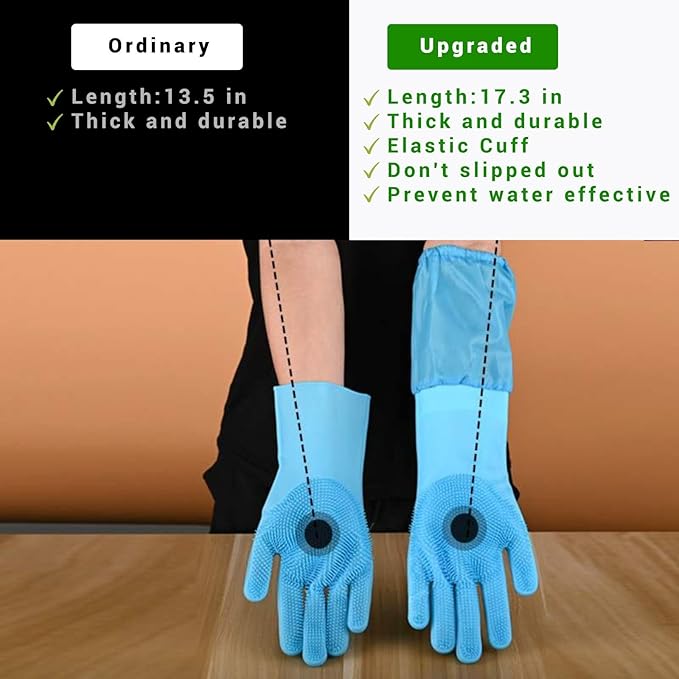 Dog Washing Gloves, Pet Grooming Gloves with Soft Brushes, Bathing and Massaging for Dogs and Cats, Silicone Heat Resistant Cleaning Gloves with High-Density Teeth (Blue)-PawvioPets