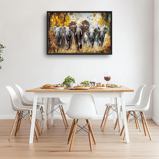 Extra Large Elephant Framed Wall Art for Living Room,Oversized Elephants Wild Animal Pictures Wall Decor,Forest Landscape Canvas Print Painting Modern Artwork Bedroom Office Bathroom 36L" x 24W"-PawvioPets