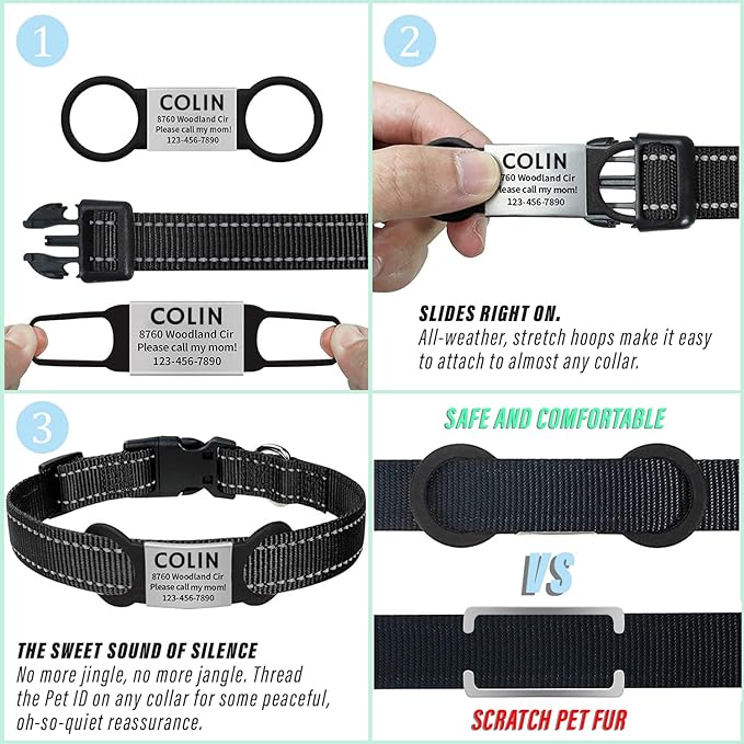 Custom Personalized Dog & Cat ID Tags - Engraved Dog Name, Silent Slide On - Small, Medium, Large Sizes-PawvioPets