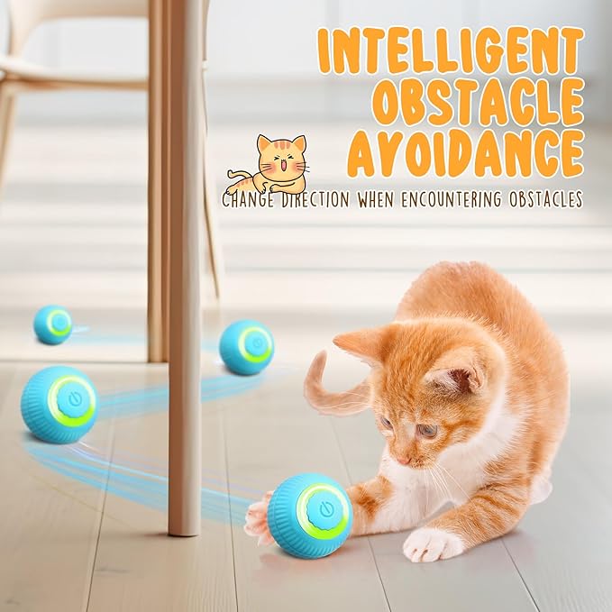6 Pack Interactive Cat Ball Toy for Indoor Automatic Smart Rolling Ball with LED Light 2 Modes Electric Self Rolling Toy for Large and Small Puppy Kitten-PawvioPets