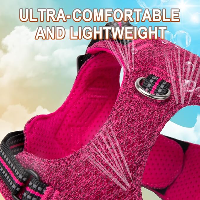 Dog Harness Step in Dog Vest Harness, Reflective Adjustable Puppy No Pull Harness Breathable Soft for Small and Medium Dogs Cats, Pink/Black, S-PawvioPets