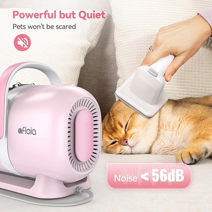 Afloia 6-in-1 Dog Grooming Kit, Pet Grooming Vacuum for Shedding, Dog Hair Vacuum with Clipper Nail Trimmer Grinder, Pet Brush Groomer at Home, Low Noise Cats Hair Remover, 1.5L Dust Cup, Pink-PawvioPets