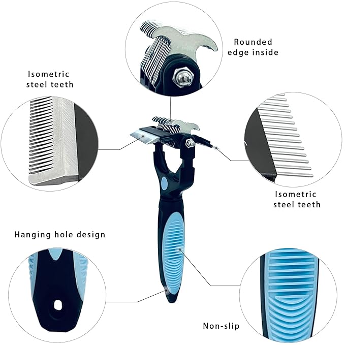 3-in-1 Pet Grooming Brush for Dogs & Cats – Double Sided Deshedding Tool with Stainless Steel Teeth, Detangler Comb & Undercoat Rake | Ergonomic Handle for Matted Fur Removal, Safe for Long/Short Hair-PawvioPets