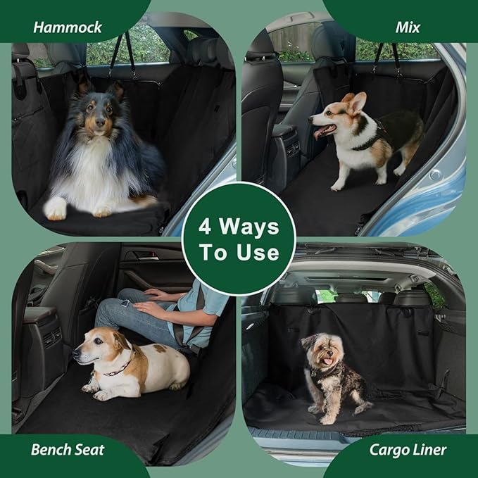 Dog Car Seat Cover for Back Seats 100% Waterproof with Metal Buckle Mesh Window Scratch Proof Heavy Duty Rear Backseat Protector Hammock for Pet, SUV Truck Vehicle Accessories, 54" x 58", Black-PawvioPets