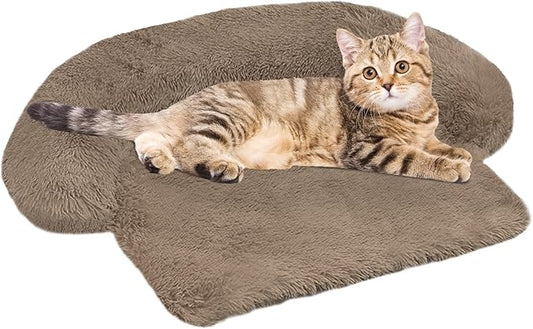 Calming Dog Bed Fluffy Plush Dog Mat for Furniture Protector with Removable Washable Cover for Large Medium Small Dogs and Cats (XS(31“x23.5”x5), Camel)-PawvioPets