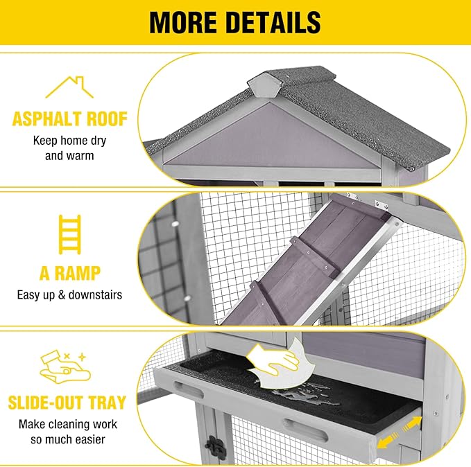 Aivituvin Rabbit Hutch Indoor Bunny Cage Outdoor with Run Chicken Coop Guinea Pig House with Waterproof Asphalt Roof,No Leakage Pull Out Tray-PawvioPets