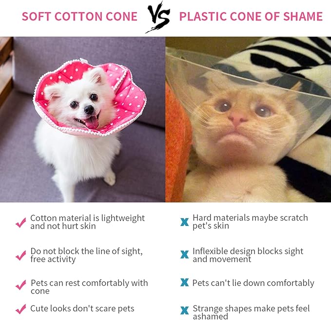 Adjustable Dog Cat Cone,Soft Recovery Cat Cone Collar,Dog Protective Collar for Cats and Puppy Surgery,Pink,Small-PawvioPets
