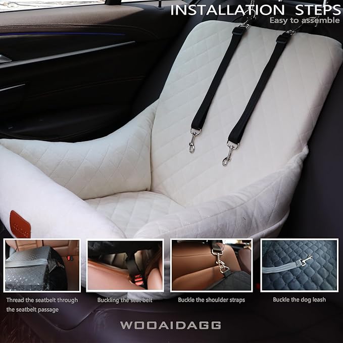 Dog Car Seat for Small Dogs,Ultra-Soft Fabric,2 Storage Pockets & Safety Leash,Adjustable Straps,Easy to Install,Fully Detachable and Washable(Beige)-PawvioPets