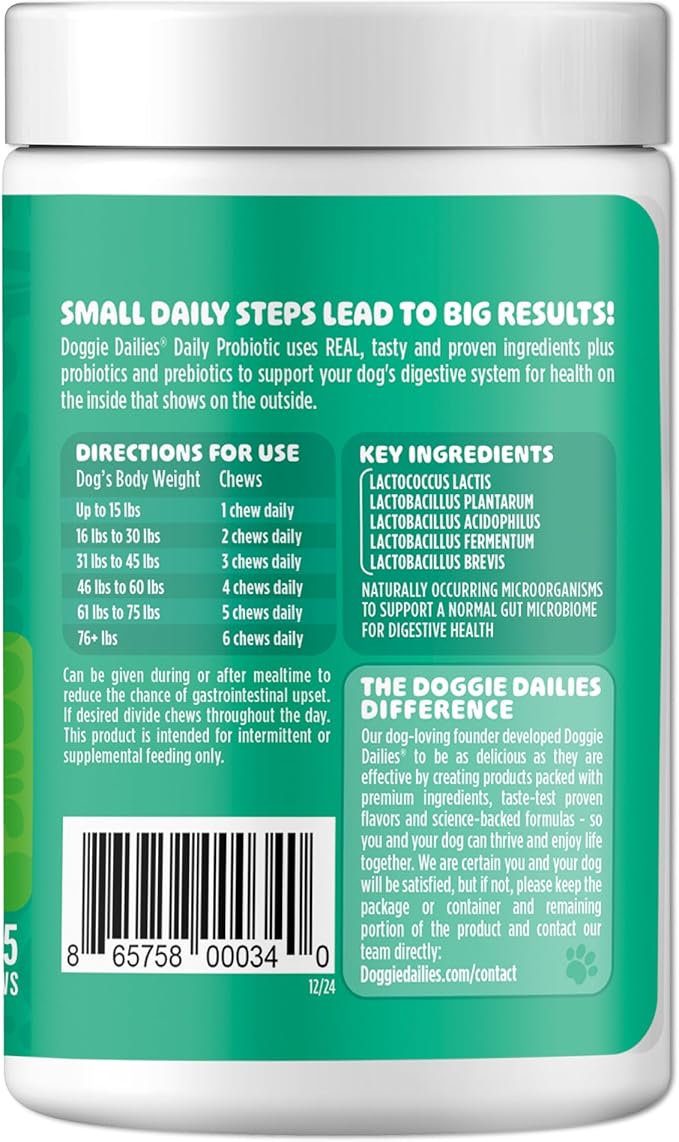 Doggie Dailies Probiotics for Dogs - Advanced Dog Probiotics with Prebiotics - Promotes Digestive Health - Supports Immune System and Overall Health (Pumpkin) 225 Soft Chews-PawvioPets