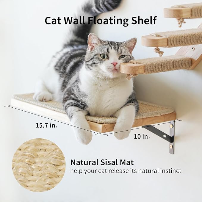 FUKUMARU Cat Wall Furniture, 3 Pack Cats Walls Shelves Set, Solid Rubber Wood Kitten Shelf for Sleeping, Playing, Climbing and Lounging-PawvioPets