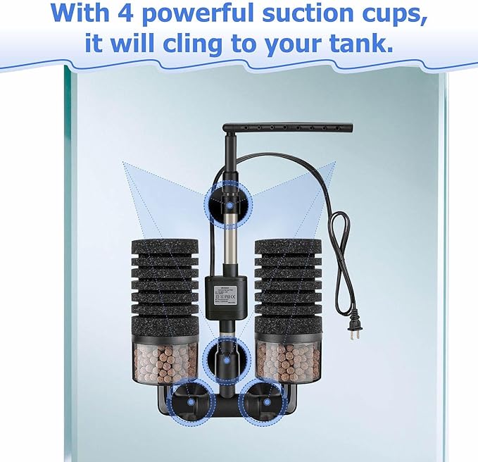Aquarium Electric Sponge Filter with Submersible Water Pump Silence Motor for Shrimps,Bettas with Bio Ceramic Media Balls and 2 Spare Sponge,Venturi Nozzle and Rain Mode (S for 10-20 Gal)-PawvioPets