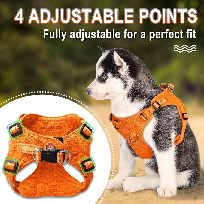 Dog Harness Step in Dog Vest Harness, Reflective Adjustable Puppy No Pull Harness Breathable Soft for Small and Medium Dogs Cats, Orange, S-PawvioPets