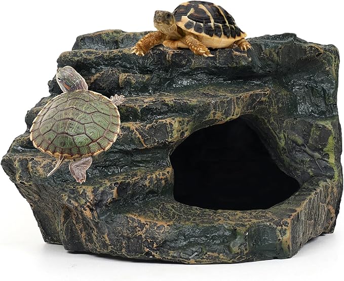 Gecko Tank Acccessories, Turtle Tank Accessories, Perfect Tortoise Hide Fish Tank Decor for Betta, Fish, Snake Hide, Professional Turtle Basking Platform (Medium)-PawvioPets