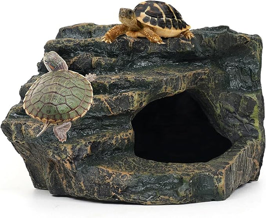 Gecko Tank Acccessories, Turtle Tank Accessories, Perfect Tortoise Hide Fish Tank Decor for Betta, Fish, Snake Hide, Professional Turtle Basking Platform (Medium)-PawvioPets