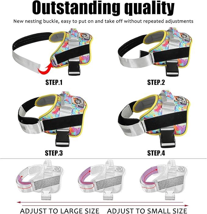 Bolux Dog Harness, No-Pull Reflective Dog Vest, Breathable Adjustable Pet Harness with Handle for Outdoor Walking - No More Pulling, Tugging or Choking (Large (Pack of 1), Watercolour)-PawvioPets