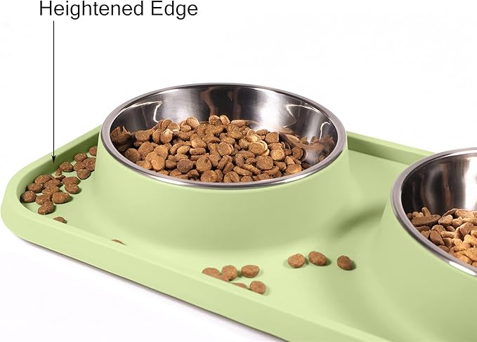 Cat Food Bowls, Cat Bowls Non-Skid and Non-Spill Silicone Pads with PP Stand, Removable Stainless Steel Food and Water Dishes for Cats, Small Size Dogs-PawvioPets