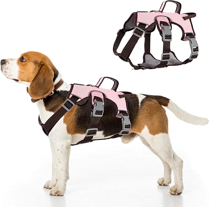 Escape Proof Dog Harness, No Pull Reflective Adjustable Vest with Easy Control Lift Handle, No Choke Soft Padded Breathable Full Body Pet Harness for Walking Hiking and Training (Pink, Small)-PawvioPets