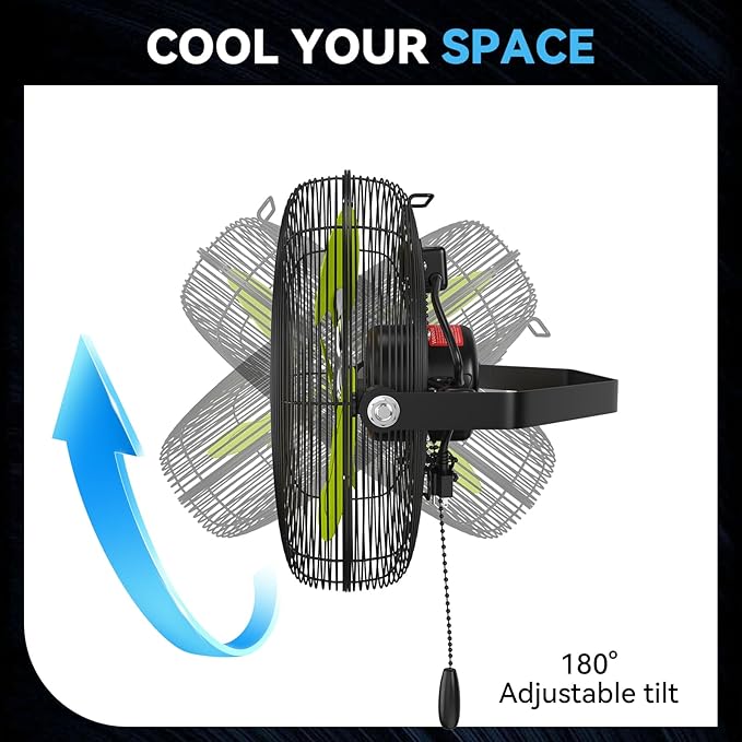 12 IN High Velocity Wall Mount Fan, 3 Speed Industrial Wall Fan with Sealed Motor, 2500 CFM Adjustable Air Circulator for Garage, Commercial, Greenhouse, Warehouse & Gazebo Use, UL Listed-PawvioPets