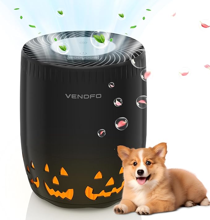 Air Purifiers for Home Bedroom up to 1076ft², True HEPA Air Filters Dust Pets Smoke Hair, 3 Fan Speeds Quiet, Timer Settings, Rechargeable Air Cleaner Office, Bedroom, Pets, Car(Black)-PawvioPets