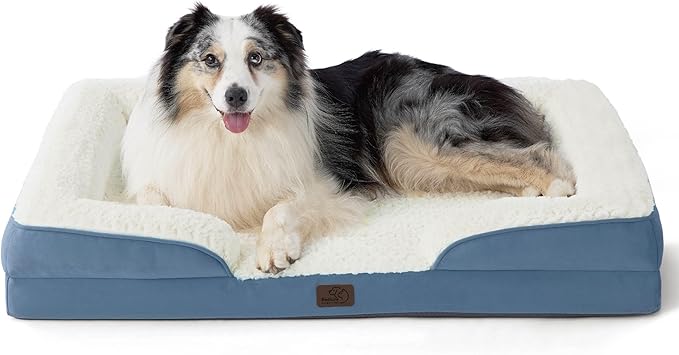Bedsure XL Orthopedic Dog Bed for Extra Large Dogs - Washable XLarge Dog Cat Bed Waterproof, Comfort Dogs Couch Sofa with Washable Removable Cover, Pet Bed with Nonskid Bottom, Plush-Faded Denim, 42"-PawvioPets