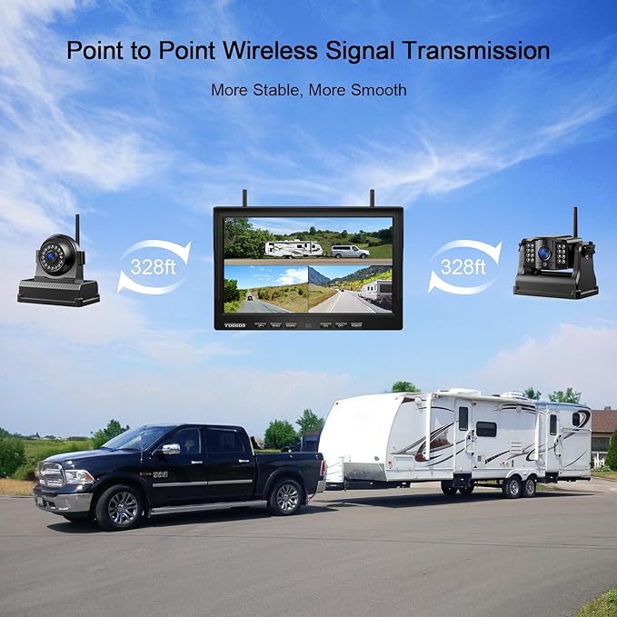 Fookoo HD 10" Magnetic Wireless Backup Camera,10" IPS Split Screen Monitor, Rechargeable 2 Side View 1 Rear View Cameras,Low Consumption 1-Min Install No Drilling Recording for Trailer Truck DCX103-PawvioPets