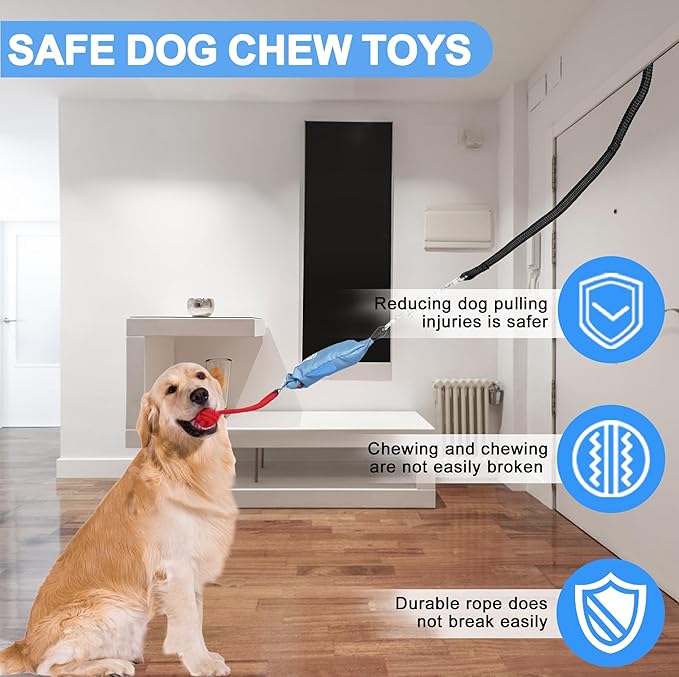 Dog Tree Tug of War Toy with Handles,Tethered Tug of War Outdoor Toy with Squeaky Self Play for Aggressive Chewers, Durable Bungee Cord with Chew Ball-PawvioPets