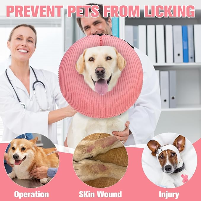 BINGPET Inflatable Dog Cone Collar Alternative After Surgery,Soft Recovery Cone for Dogs to Stop Licking,Protective Neck Donut E Collar Adjustable for Small Medium Large Dogs & Cats(Pink,XL)-PawvioPets