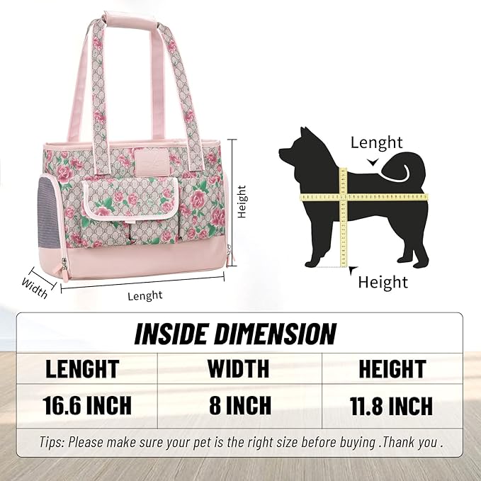 Dog Carrier, Cat Carrier, Pet Carrier, Foldable Waterproof Premium PU Leather Oxford Cloth Dog Purse, Portable Tote Bag Carrier for Small to Medium Cats and Small Dogs (Flower Pattern)-PawvioPets