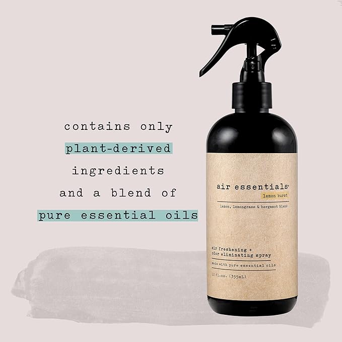 Air Essentials Air Freshener & Odor Eliminator Spray - 12 oz, Pack of 2 - Made with Pure Essential Oils - Lemon Burst Scent-PawvioPets