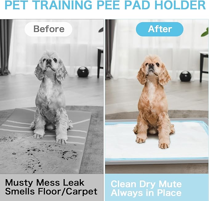 Dog Pee Pad Holder Tray, Non-Slip Puppy Pee Pad Holder, Fits Up to 35" X 24" Training Pads, High Edge Easy to Change Pee Pad Tray,Mat Fit Disposable and Washable Pee Pads-PawvioPets