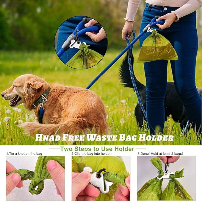 Dog Poop Bag Holder for Leash Attachment - Waste Bag Dispenser for Leash - Fits Any Dog Leash - Portable Set with Hand Free Holder Metal Carrier, Round Shape, Pink-PawvioPets