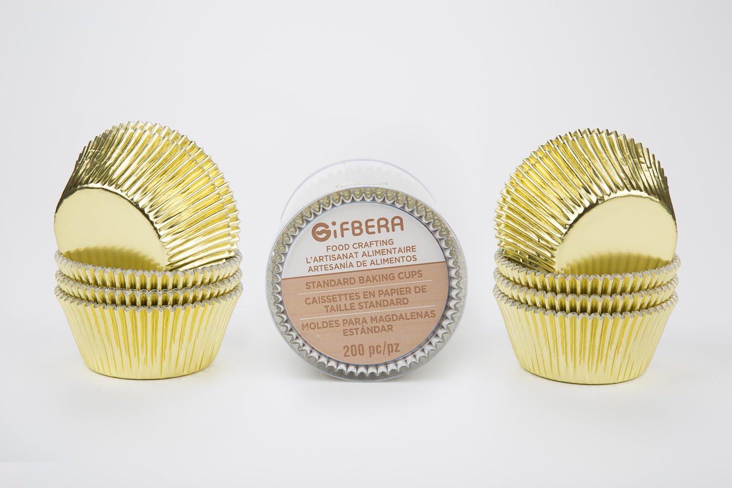 Gifbera Standard Gold Foil Cupcake Liners Wrappers Metallic Baking Cups, 200-Count