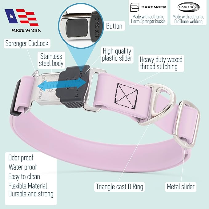 Dogline Biothane Waterproof Dog Collar with Herm Sprenger Stainless Steel Quick Release Buckle – Heavy Duty Tactical Durable Collar for Dogs – Comfortable and Safe Pet Collar, W 1" L 15-25", Pastel-PawvioPets