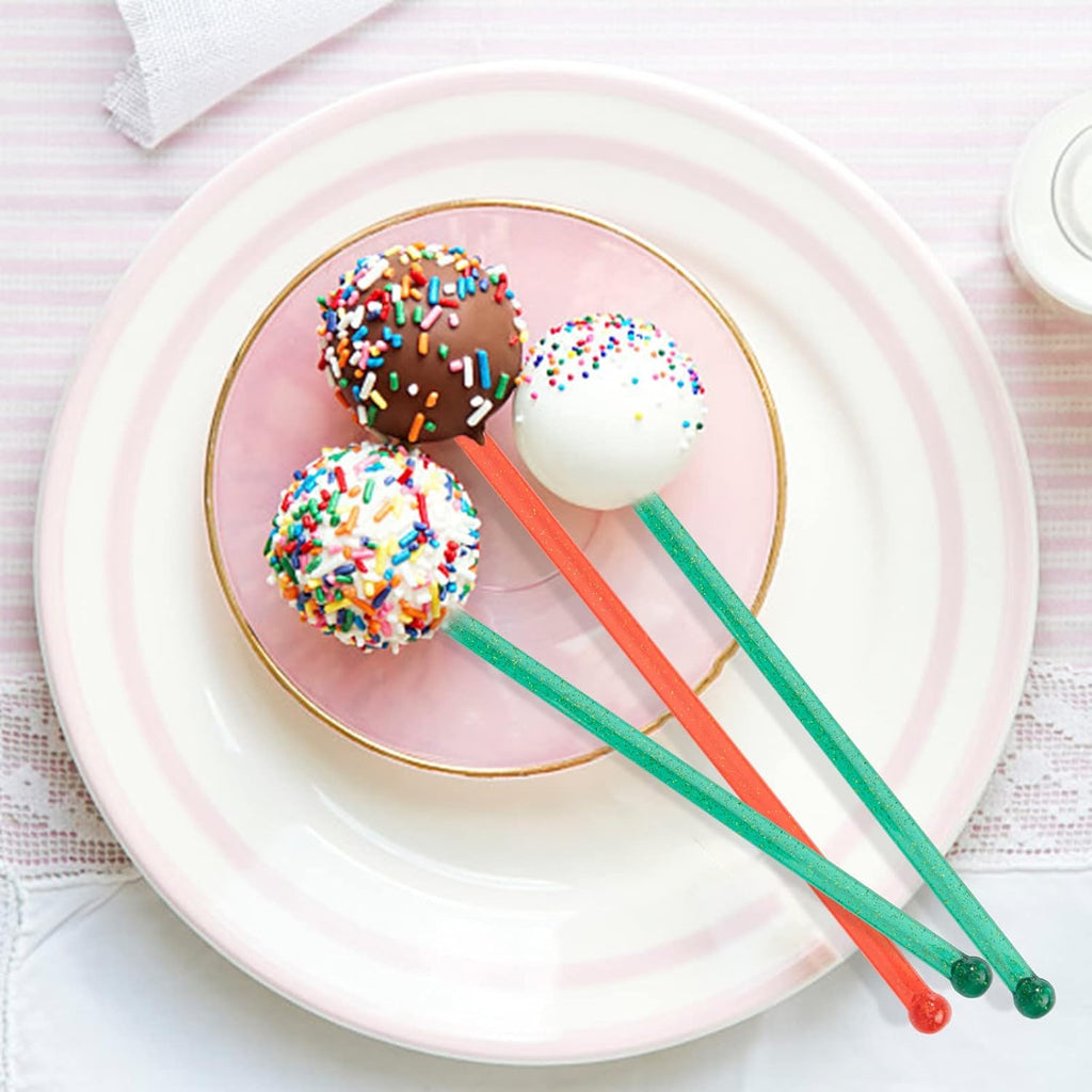 100-PCS Christmas Green and Red Glitter Plastic Swizzle Sticks, Crystal Cake Pops, Cocktail Coffee Drink Stirrers, Stir Sticks, 7.24 Inch