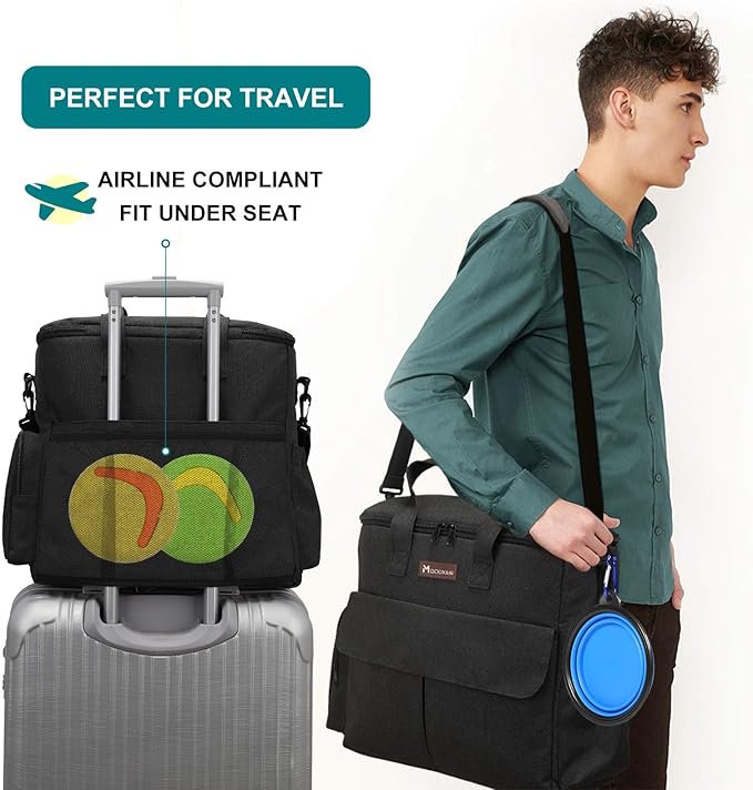 Dog Travel Bag by Modoker - Dog Travel Kit for a Weekend Away Set Includes Pet Travel Bag Organizer for Accessories, 2 Collapsible Bowls, 2 Travel Food Container (Black)-PawvioPets