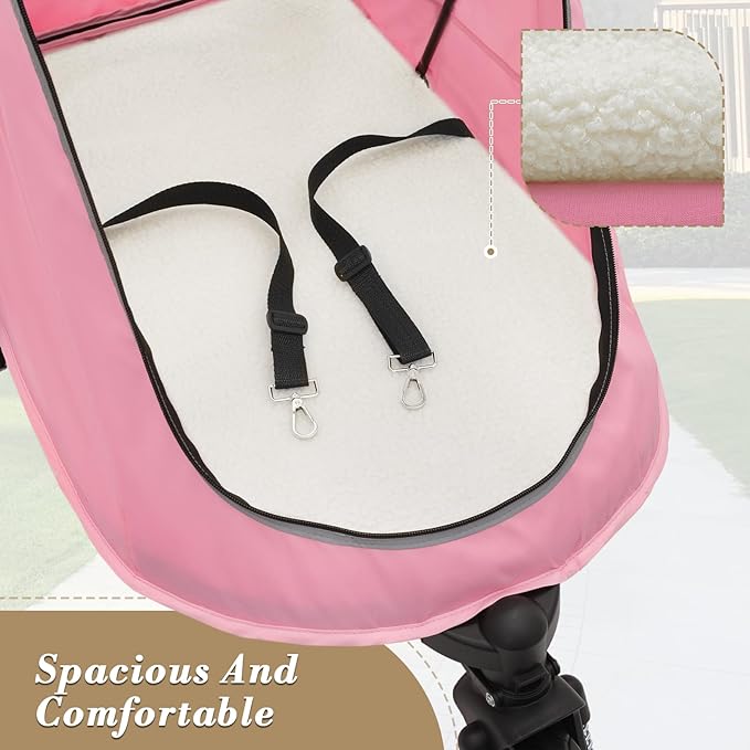 Athena Collection 3 Wheels Pet Stroller Fabric Dog Cart Dog Stroller for Large Dogs 55 Lbs Pet Stroller with Mesh Windows, Zipper Back Pocket, Safety Tether, Angle Adjustable Handlebar, Pink-PawvioPets