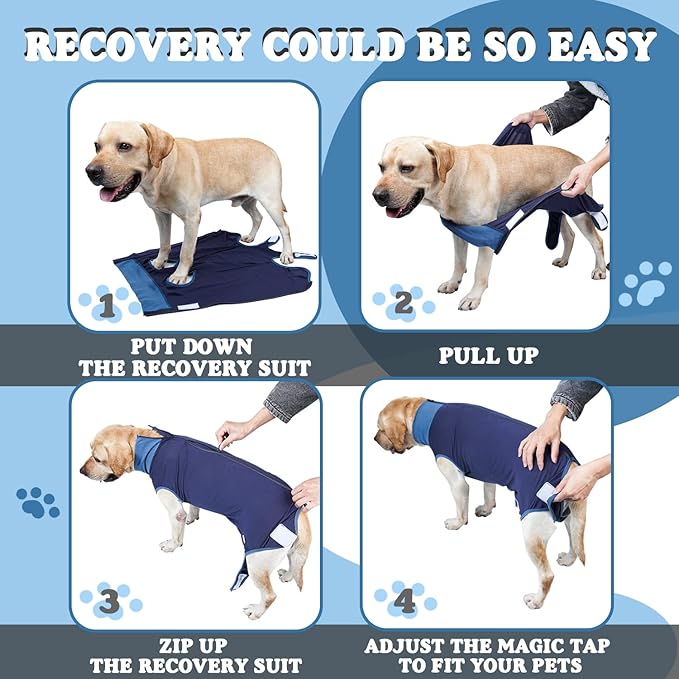 Breathable Dog Surgery Recovery Suit for Male/Female, Professional Dog Recovery Onesie with Zipper After Spay Abdominal Wounds, Anti Licking Cone E-Collar Alternative for Small Medium Large Dog-PawvioPets