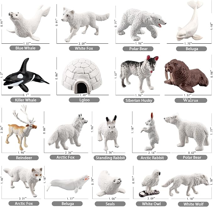 18pcs Arctic Animal Figures, Realistic Arctic Animals Toy Figurines Set with Arctic Fox Wolf Polar Bear Reindeer Figures for Kids, Miniature Toys Cake Topper Birthday Gift-PawvioPets