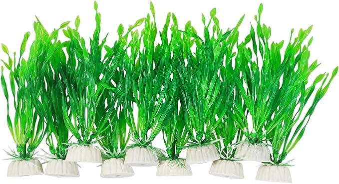 AQUANEAT Fish Tank Artificial Plants, Aquarium Plastic Seaweed Decoration, 4Inch Tall Fake Green Accessories, 10 Packs-PawvioPets