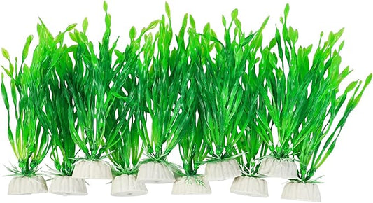 AQUANEAT Fish Tank Artificial Plants, Aquarium Plastic Seaweed Decoration, 4Inch Tall Fake Green Accessories, 10 Packs-PawvioPets