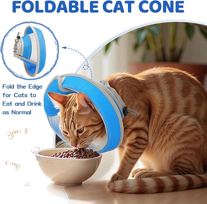 Breathable Air Mesh Cat Cone Collar Soft to Stop Licking, Adjustable, Foldable Lightweight Kitten Cones After Surgery Recovery for Cats & Kittens (Light Blue,L)-PawvioPets