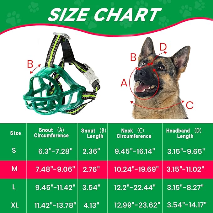 Dog Muzzle, Basket Muzzle for Small Medium Large Dogs, Anti-Biting and Chewing, Lightweight & Sturdy Cage Design, Allows Panting & Drinking, Ideal for Grooming & Training(Green Size M)-PawvioPets